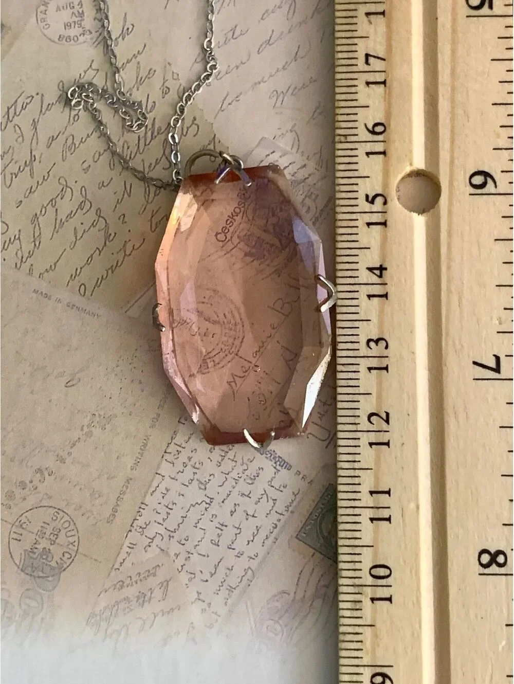 Vintage Delicate Faceted Blush Pink Glass Crystal Pendant Necklace